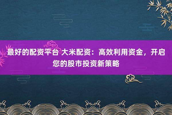 最好的配资平台 大米配资：高效利用资金，开启您的股市投资新策略