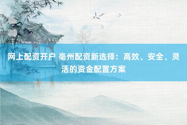 网上配资开户 亳州配资新选择：高效、安全、灵活的资金配置方案
