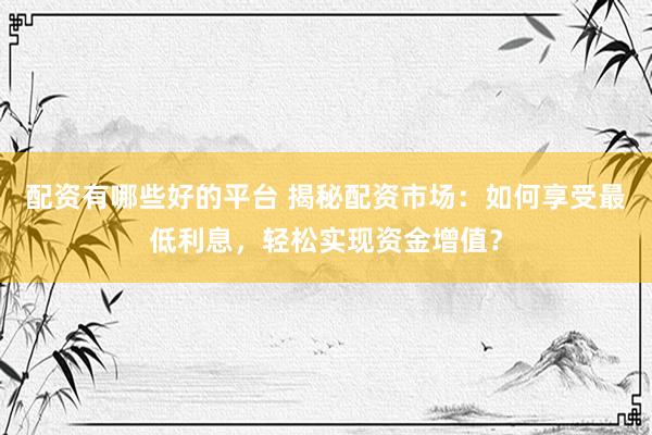 配资有哪些好的平台 揭秘配资市场：如何享受最低利息，轻松实现资金增值？