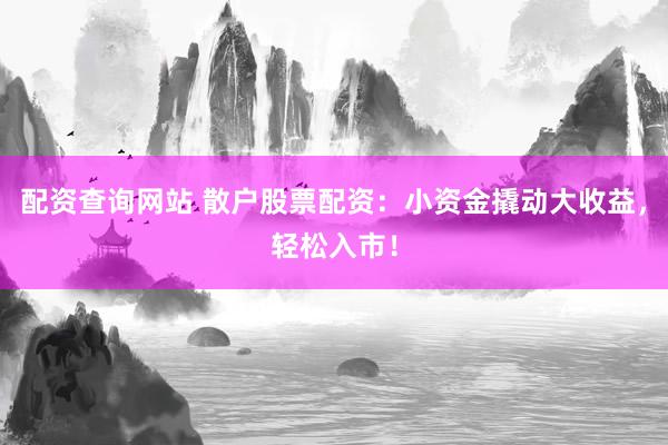 配资查询网站 散户股票配资：小资金撬动大收益，轻松入市！