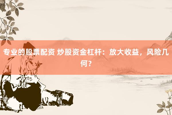 专业的股票配资 炒股资金杠杆:放大收益,风险几何?