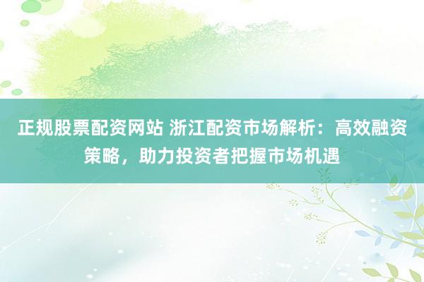 正规股票配资网站 浙江配资市场解析:高效融资策略,助力投资者把握市场机遇